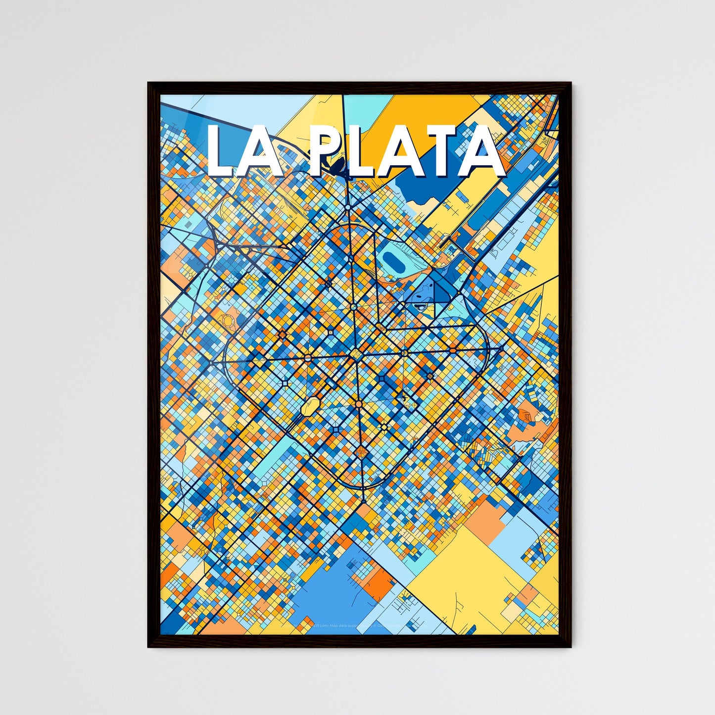 LA PLATA ARGENTINA Vibrant Colorful Art Map Poster Blue Orange