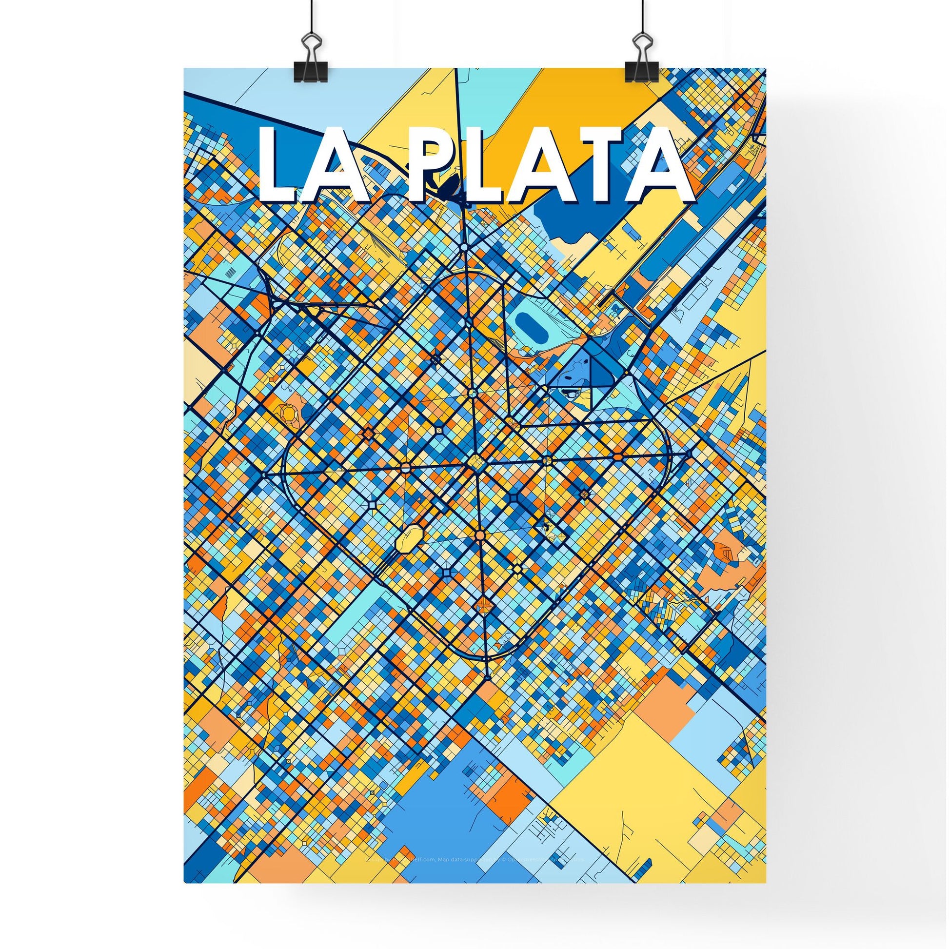 LA PLATA ARGENTINA Vibrant Colorful Art Map Poster Blue Orange