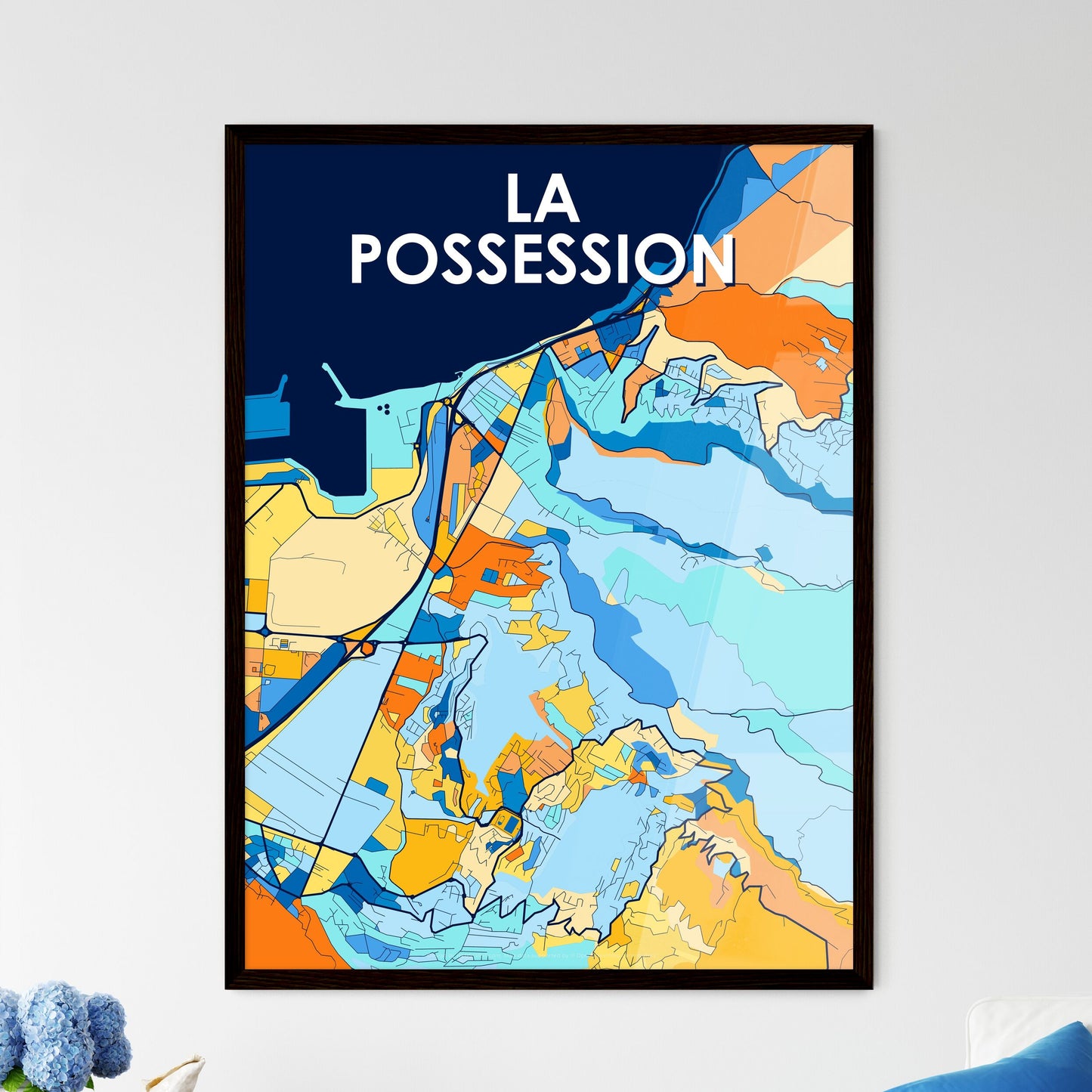 LA POSSESSION FRANCE Vibrant Colorful Art Map Poster Blue Orange