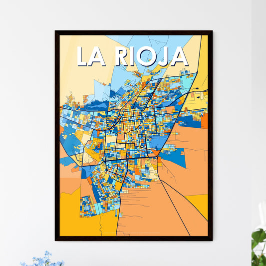 LA RIOJA ARGENTINA Vibrant Colorful Art Map Poster Blue Orange