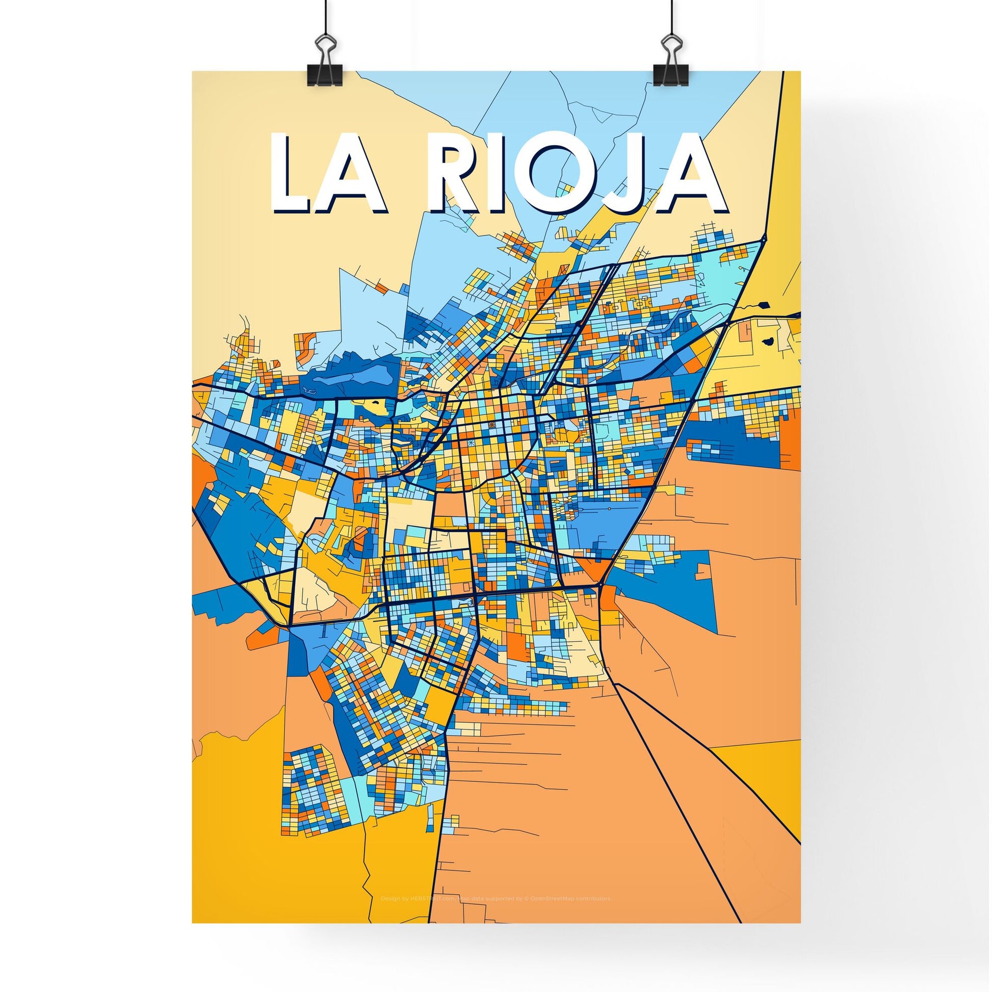 LA RIOJA ARGENTINA Vibrant Colorful Art Map Poster Blue Orange