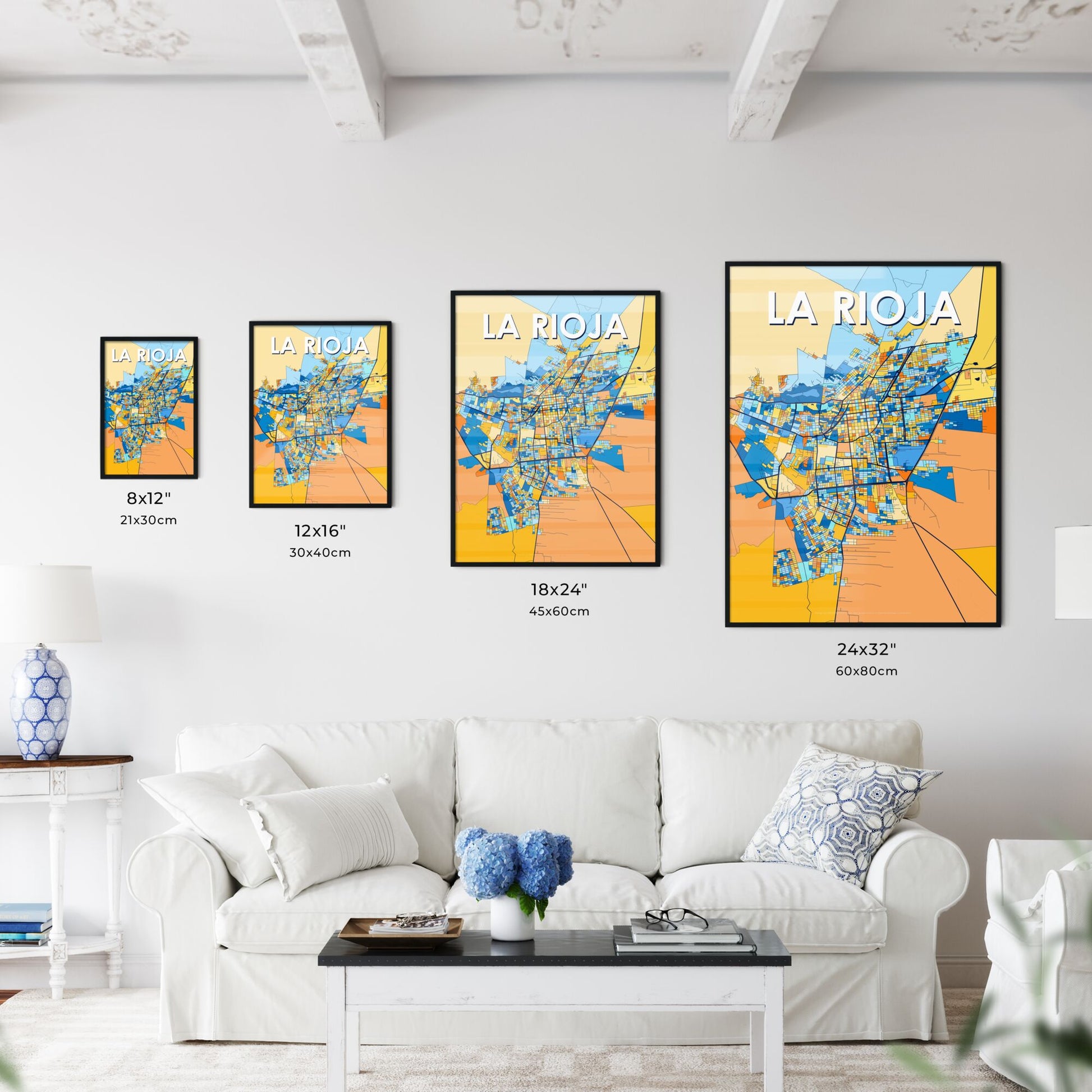 LA RIOJA ARGENTINA Vibrant Colorful Art Map Poster Blue Orange