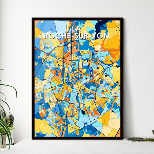 LA ROCHE-SUR-YON FRANCE Vibrant Colorful Art Map Poster Blue Orange