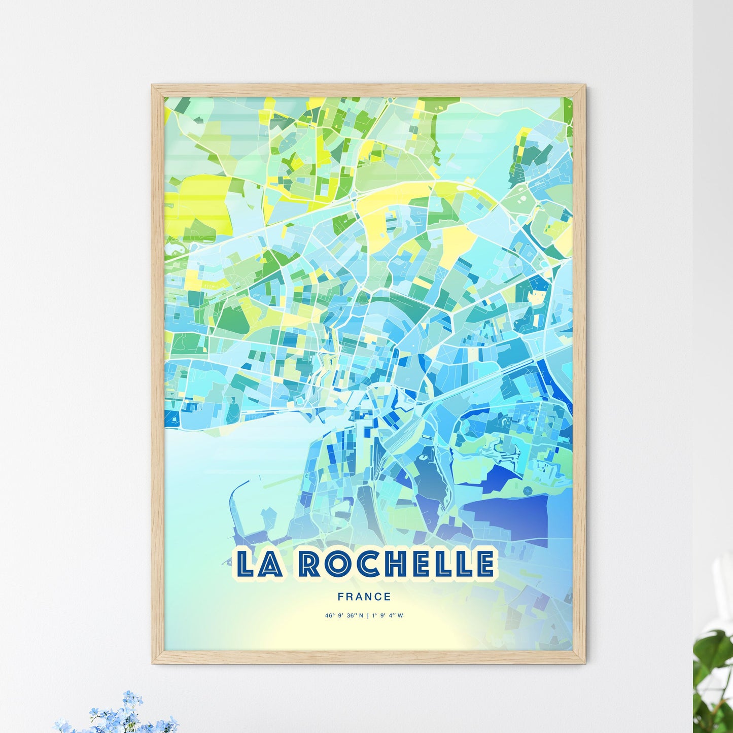 Colorful La Rochelle France Fine Art Map Cool Blue