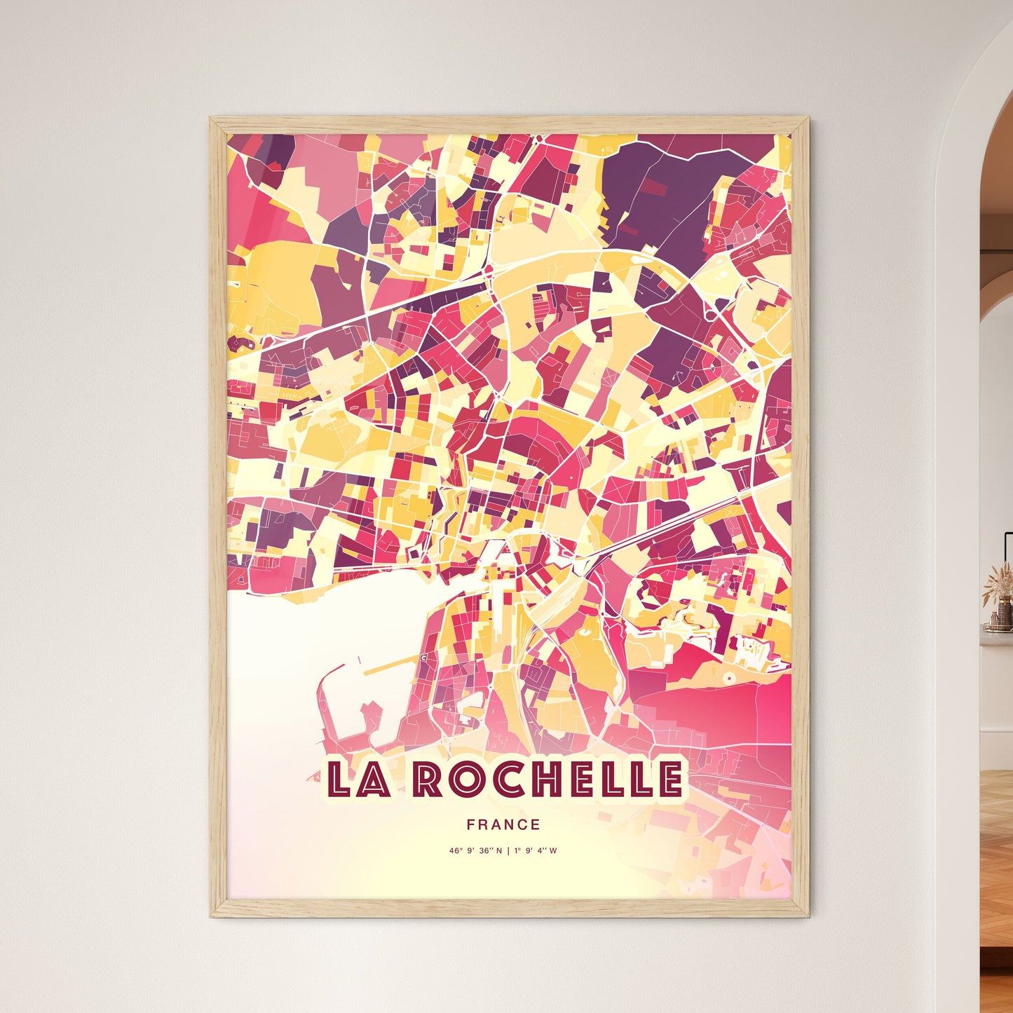 Colorful La Rochelle France Fine Art Map Hot Red