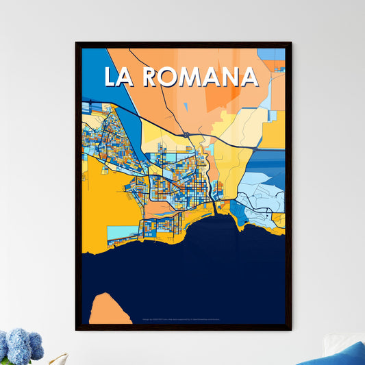 LA ROMANA DOMINICAN REPUBLIC Vibrant Colorful Art Map Poster Blue Orange