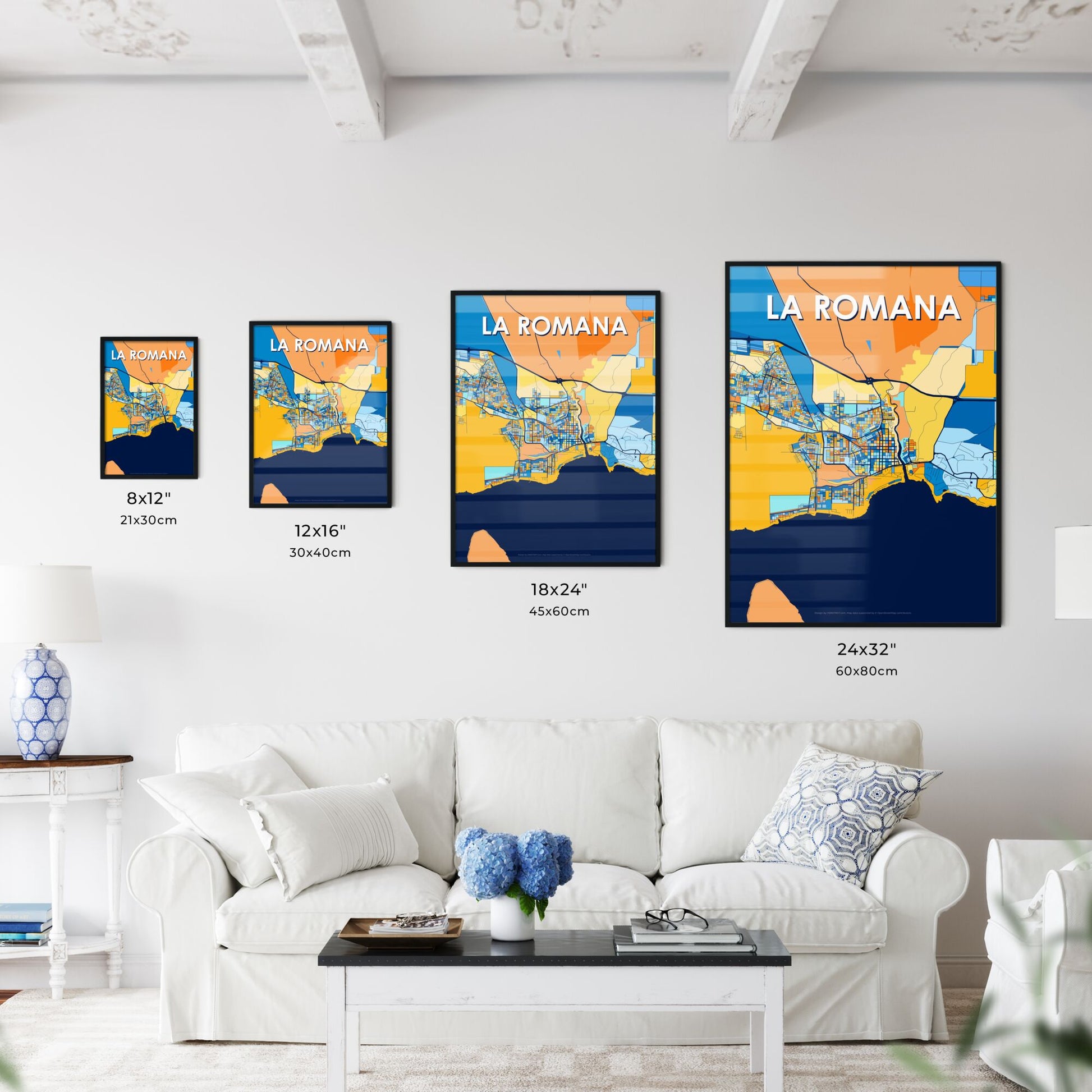 LA ROMANA DOMINICAN REPUBLIC Vibrant Colorful Art Map Poster Blue Orange