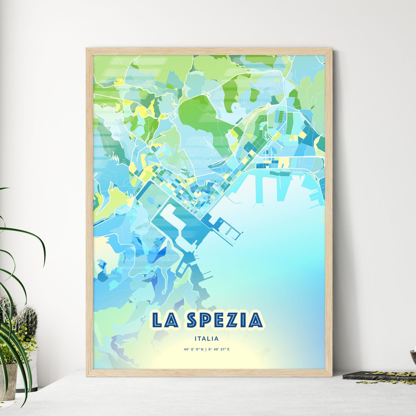 Colorful La Spezia Italy Fine Art Map Cool Blue