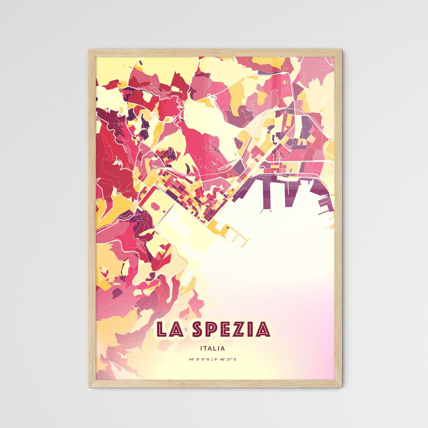 Colorful La Spezia Italy Fine Art Map Hot Red