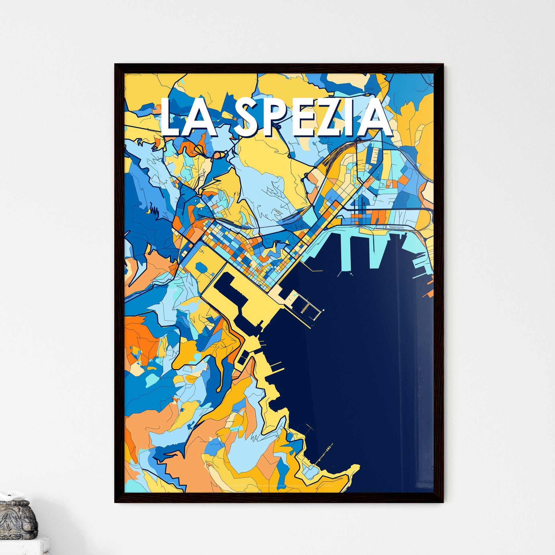 LA SPEZIA ITALY Vibrant Colorful Art Map Poster Blue Orange