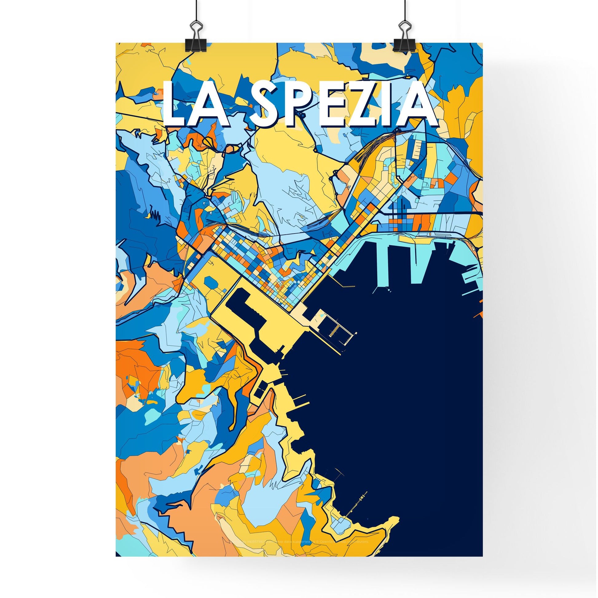 LA SPEZIA ITALY Vibrant Colorful Art Map Poster Blue Orange