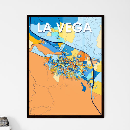 LA VEGA DOMINICAN REPUBLIC Vibrant Colorful Art Map Poster Blue Orange