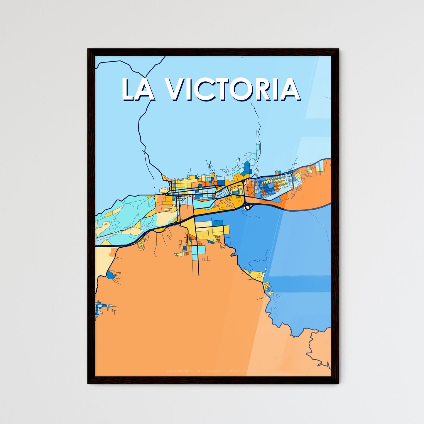 LA VICTORIA VENEZUELA Vibrant Colorful Art Map Poster Blue Orange