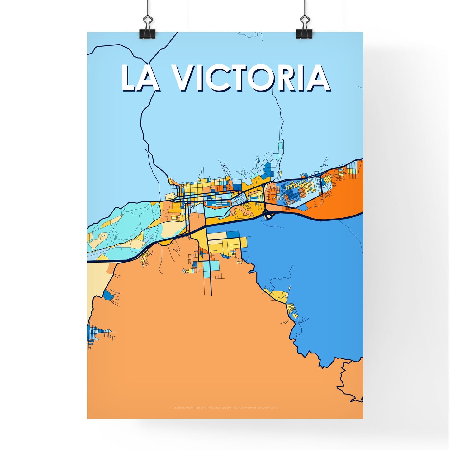 LA VICTORIA VENEZUELA Vibrant Colorful Art Map Poster Blue Orange