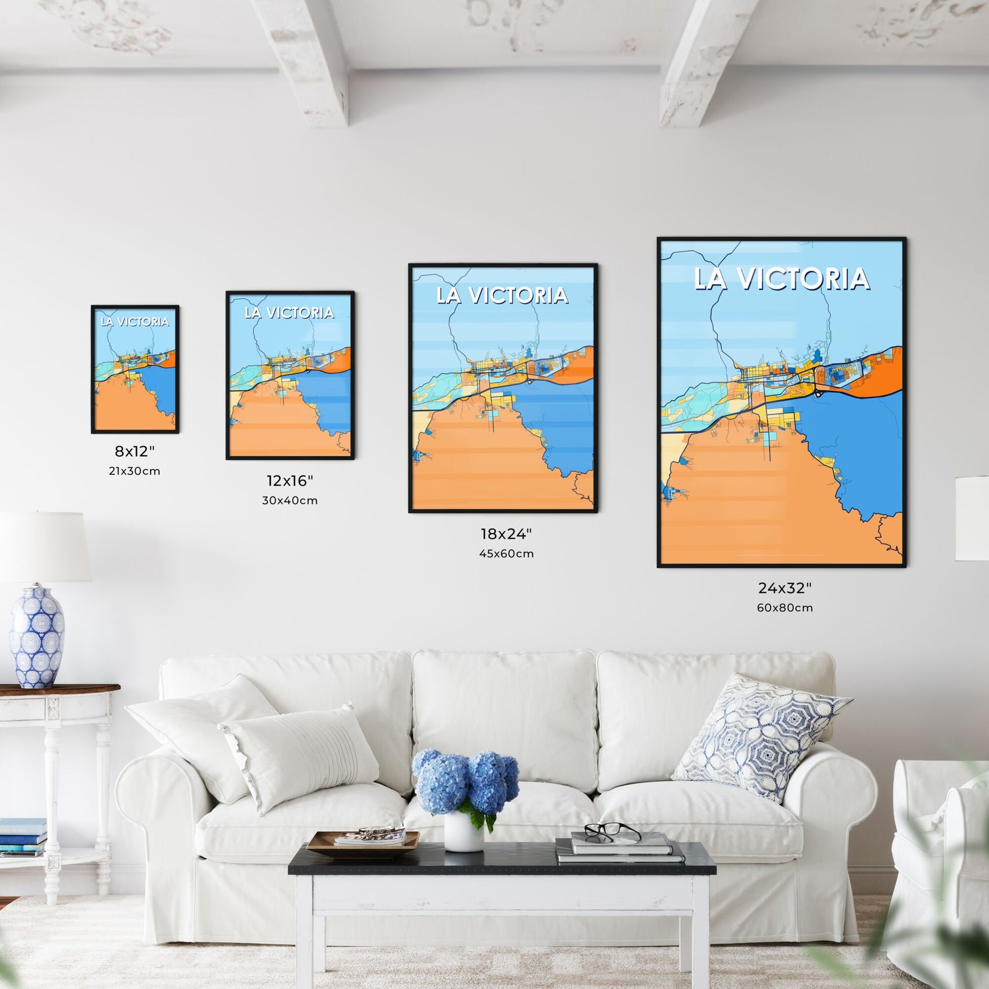 LA VICTORIA VENEZUELA Vibrant Colorful Art Map Poster Blue Orange