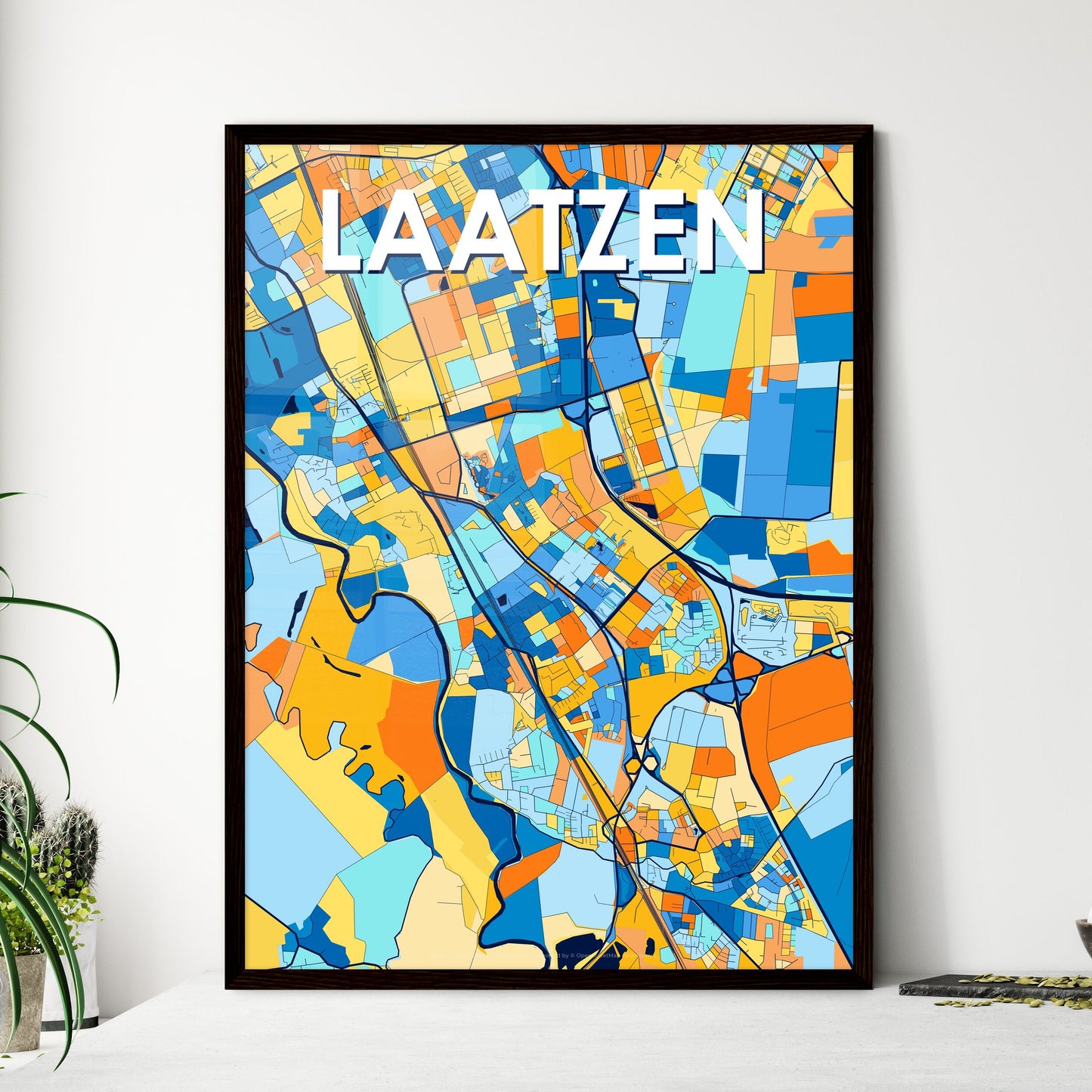 LAATZEN GERMANY Vibrant Colorful Art Map Poster Blue Orange