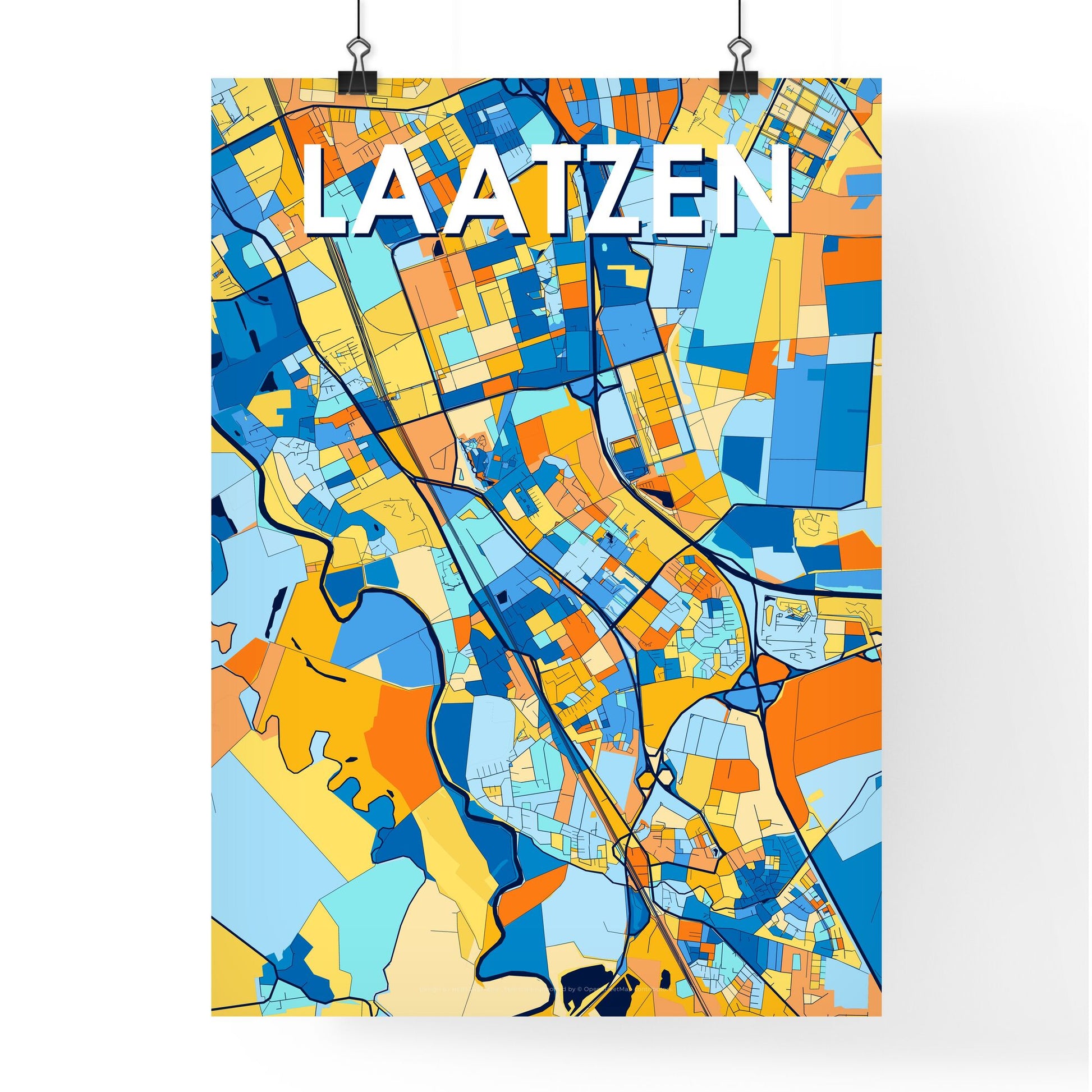 LAATZEN GERMANY Vibrant Colorful Art Map Poster Blue Orange