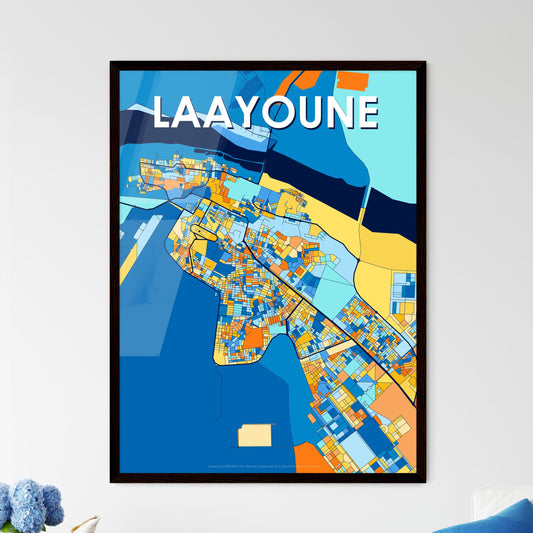 LAAYOUNE WESTERN SAHARA Vibrant Colorful Art Map Poster Blue Orange