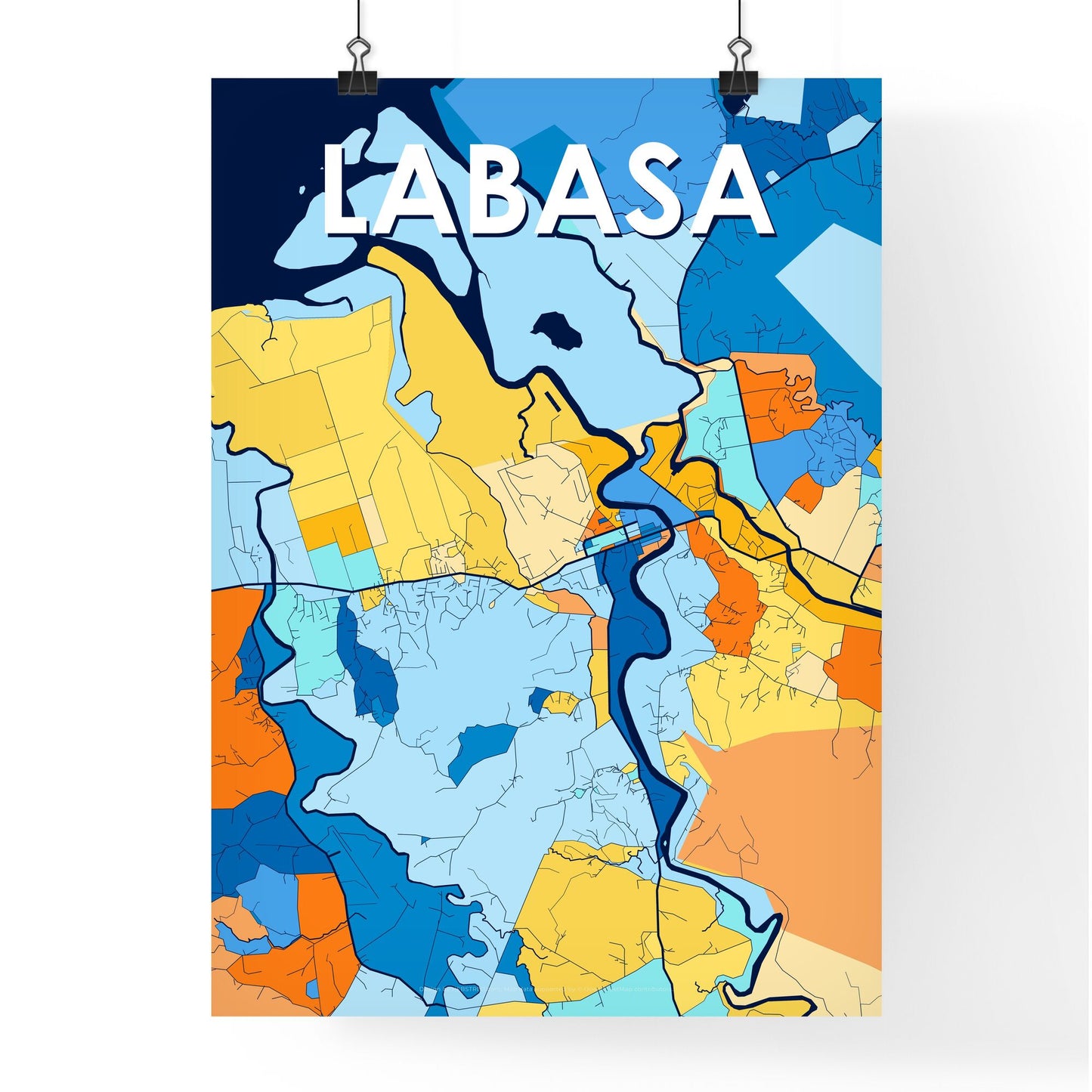 LABASA FIJI Vibrant Colorful Art Map Poster Blue Orange