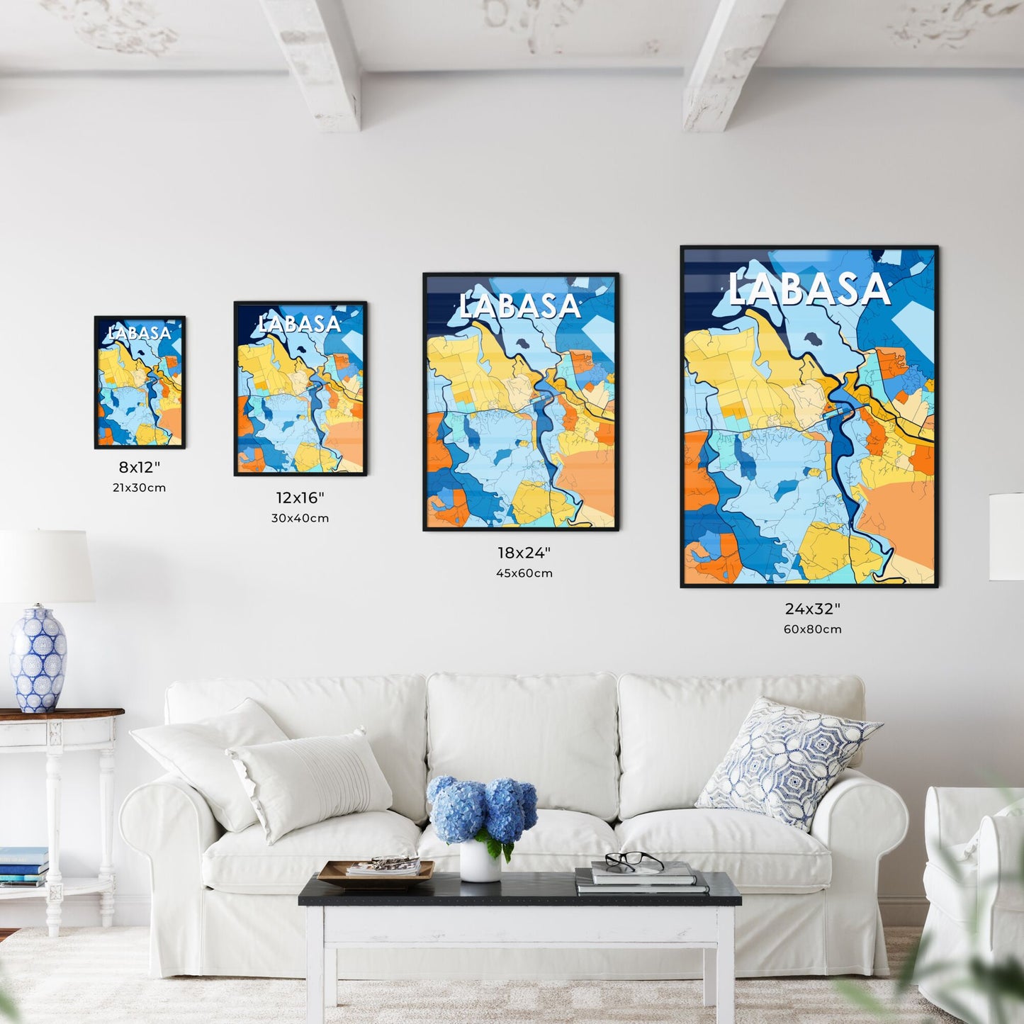 LABASA FIJI Vibrant Colorful Art Map Poster Blue Orange