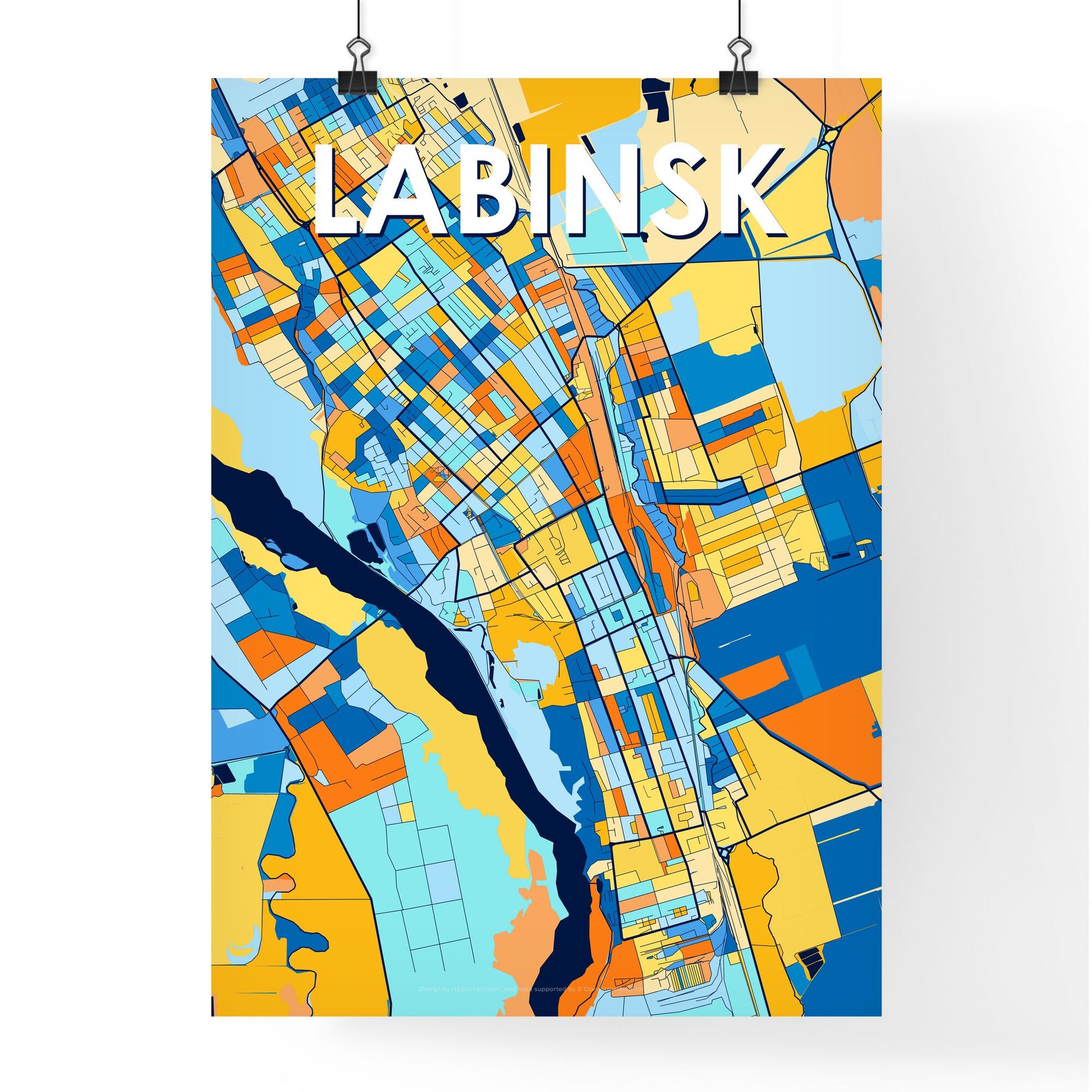 LABINSK RUSSIA Vibrant Colorful Art Map Poster Blue Orange