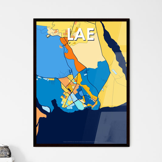 LAE PAPUA NEW GUINEA Vibrant Colorful Art Map Poster Blue Orange