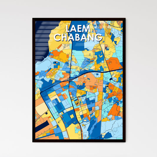 LAEM CHABANG THAILAND Vibrant Colorful Art Map Poster Blue Orange