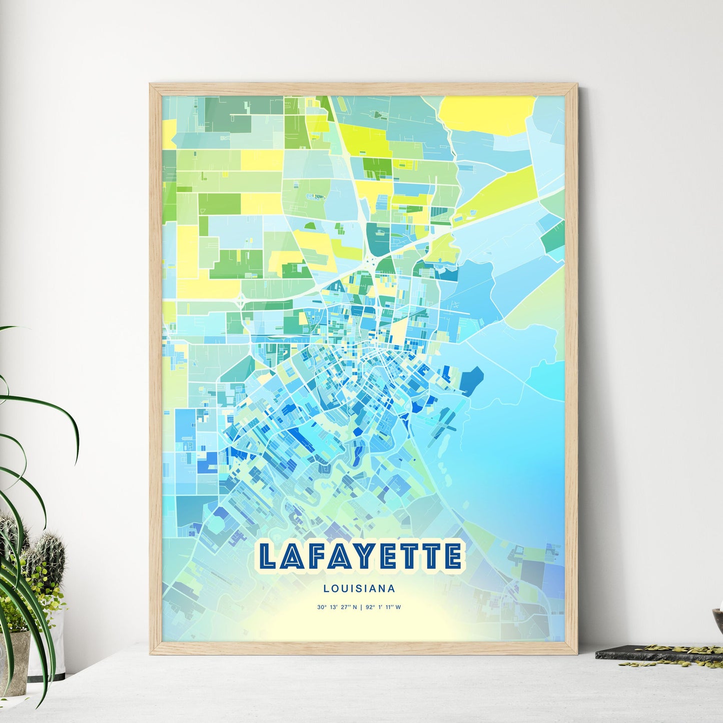 Colorful Lafayette Louisiana Fine Art Map Cool Blue