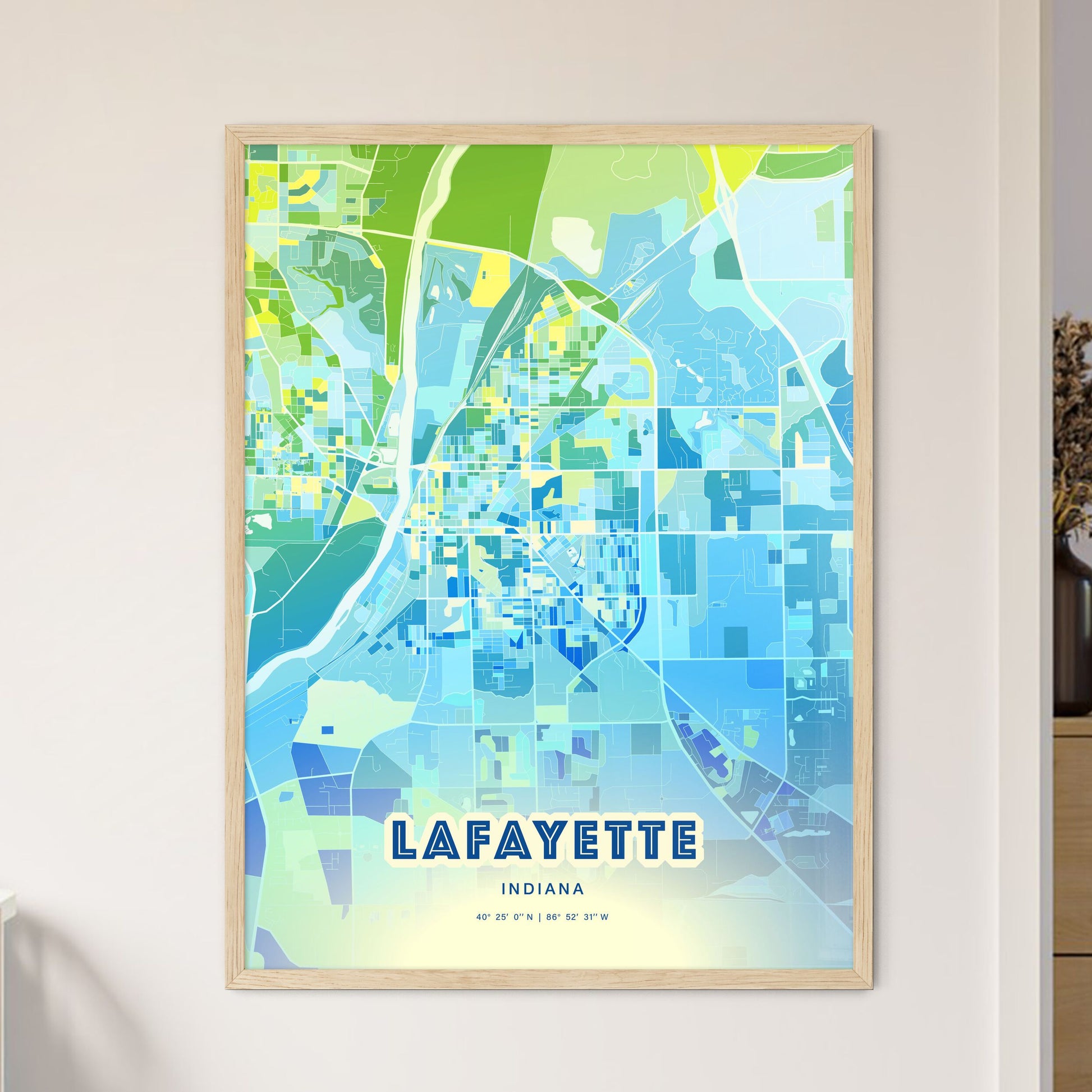 Colorful Lafayette Indiana Fine Art Map Cool Blue