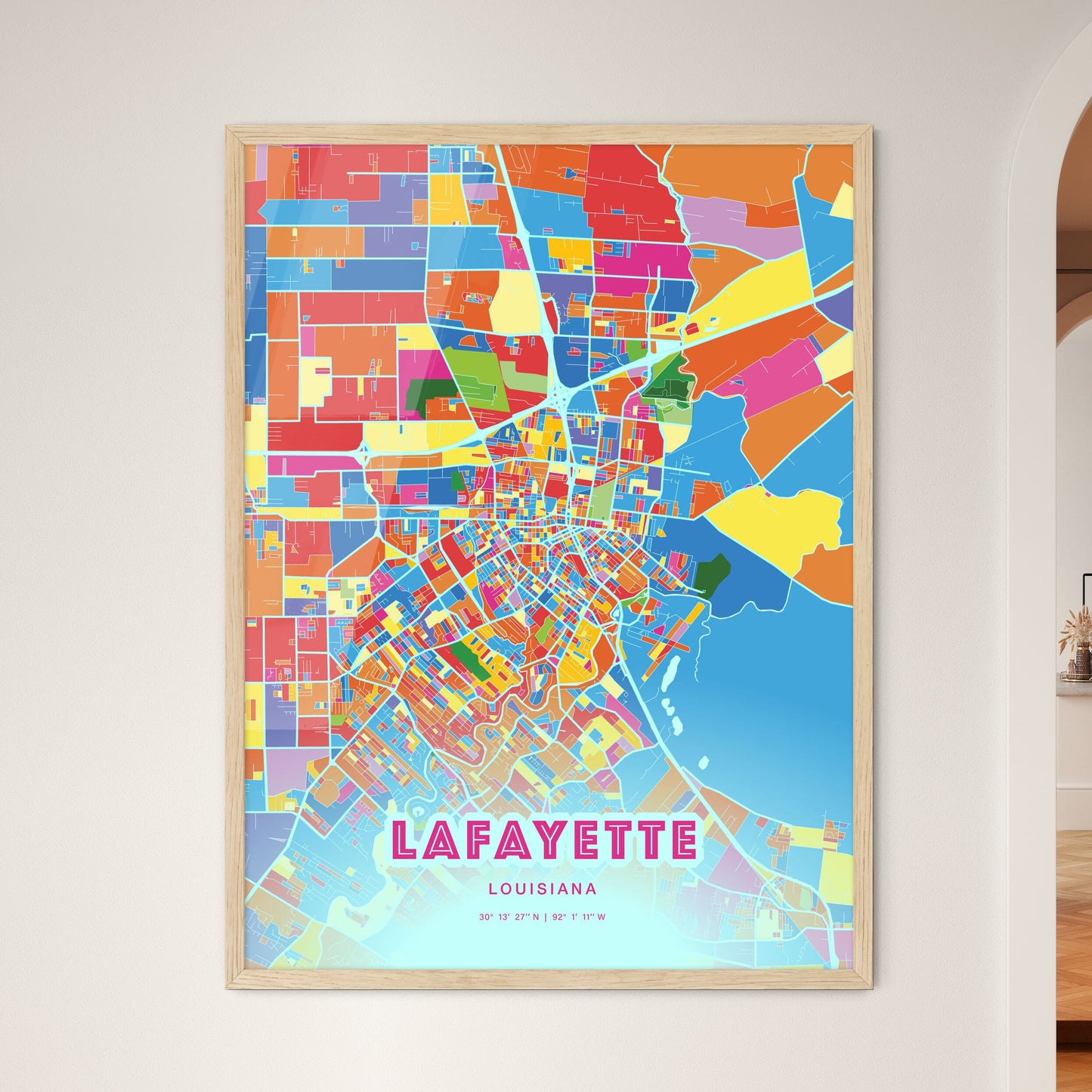 Colorful Lafayette Louisiana Fine Art Map Crazy Colors
