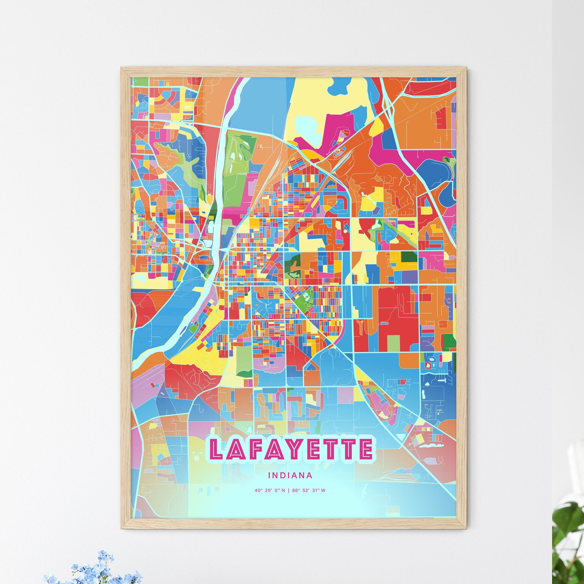 Colorful Lafayette Indiana Fine Art Map Crazy Colors