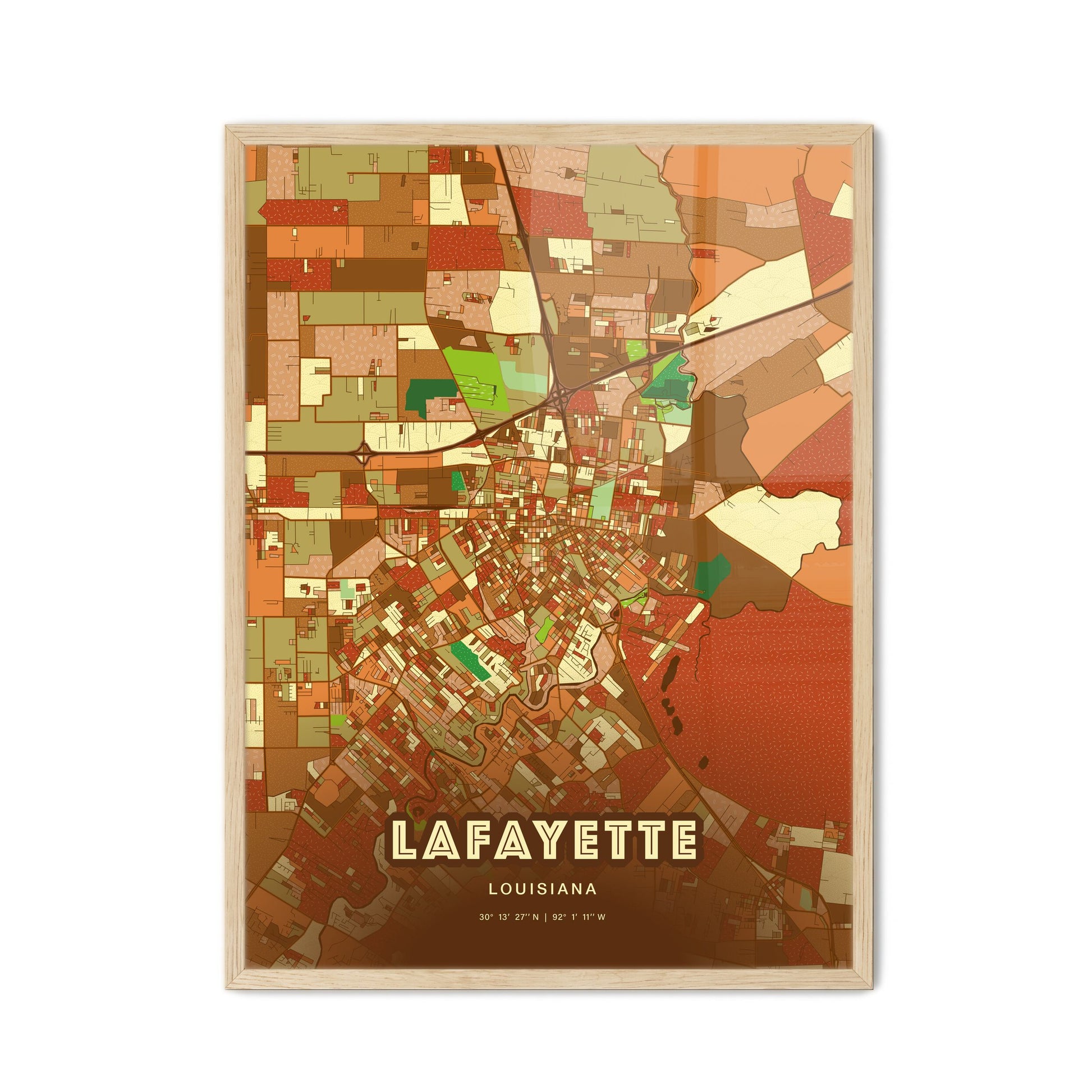 Colorful Lafayette Louisiana Fine Art Map Farmhouse