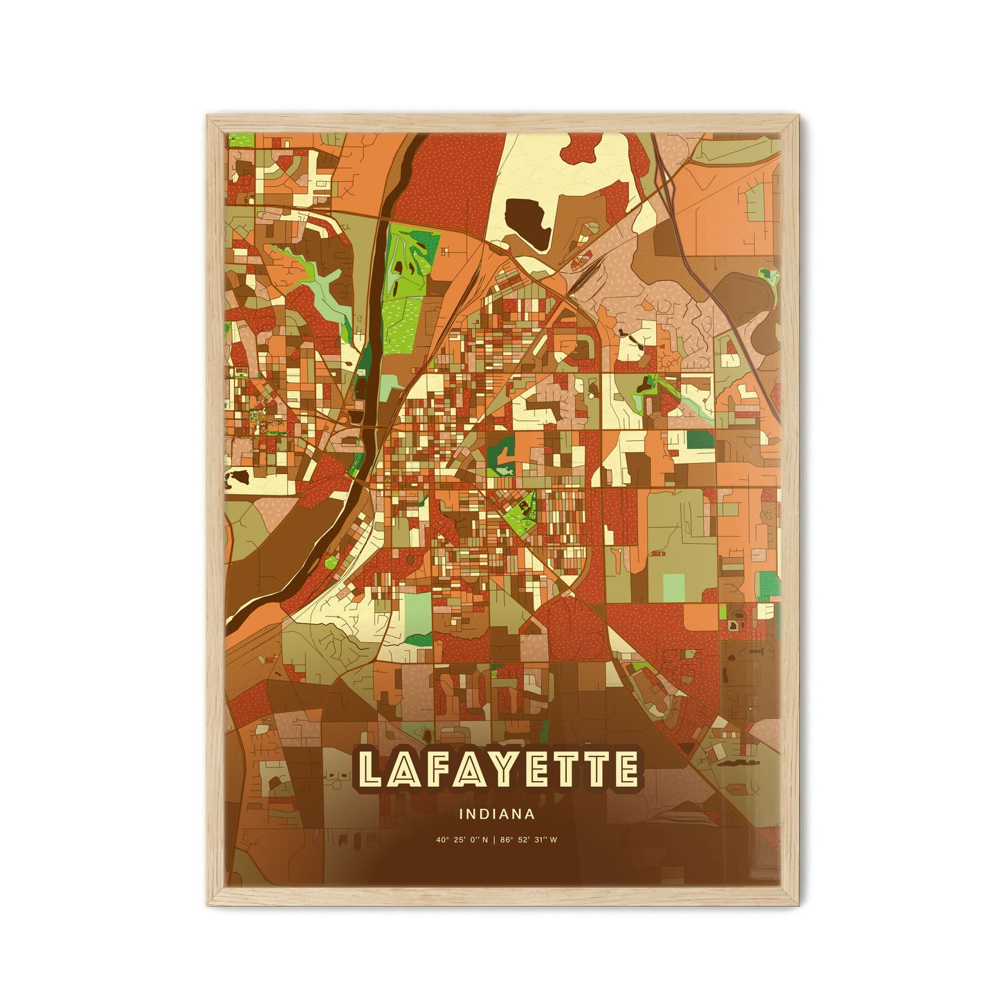 Colorful Lafayette Indiana Fine Art Map Farmhouse