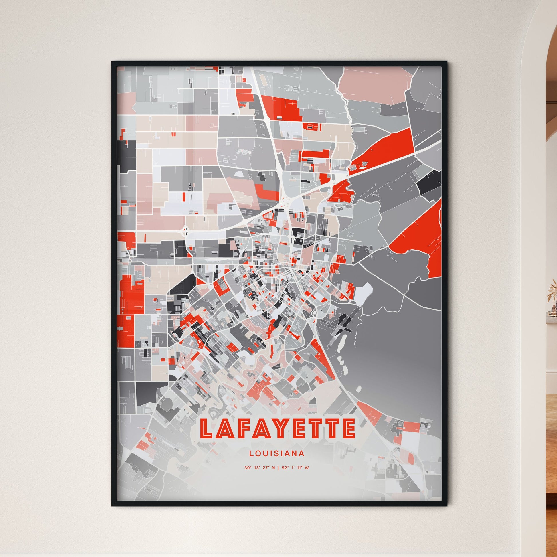 Colorful Lafayette Louisiana Fine Art Map Modern Expressive