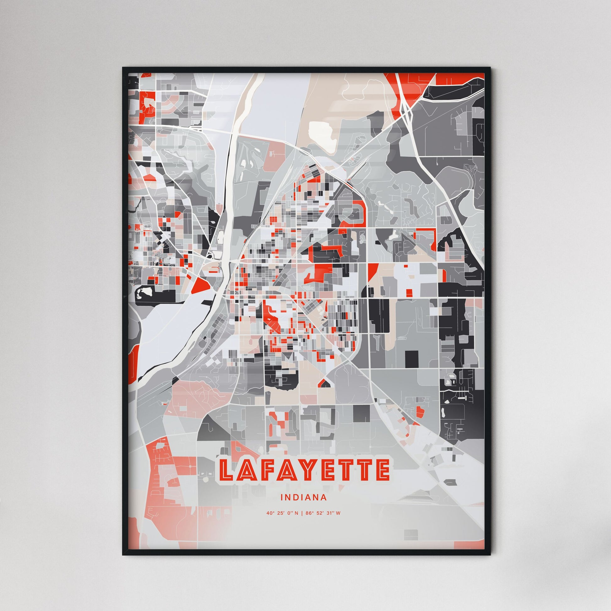 Colorful Lafayette Indiana Fine Art Map Modern Expressive