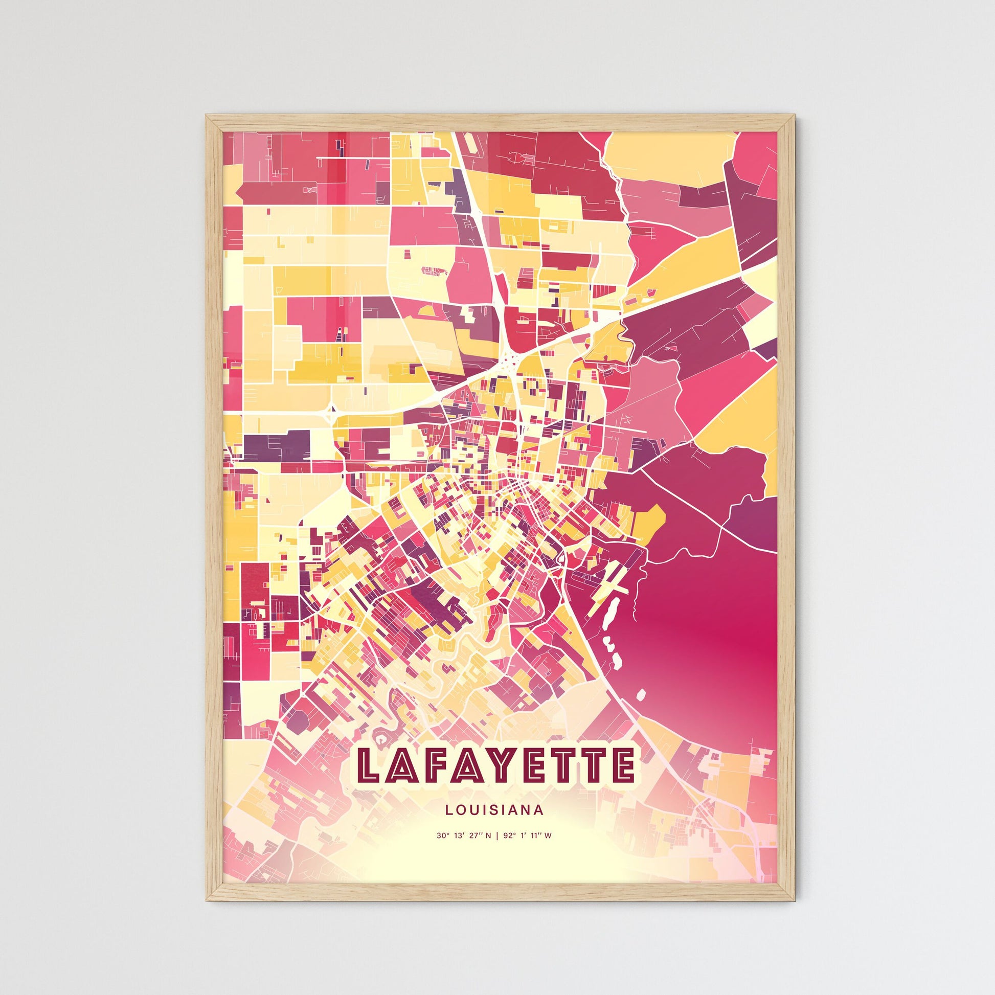 Colorful Lafayette Louisiana Fine Art Map Hot Red