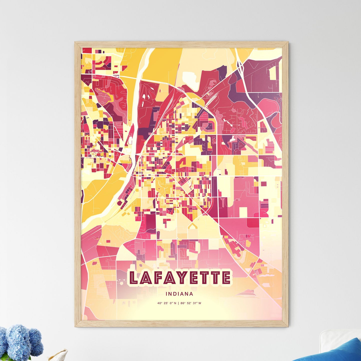 Colorful Lafayette Indiana Fine Art Map Hot Red