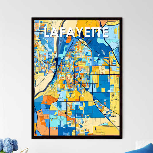 LAFAYETTE INDIANA Vibrant Colorful Art Map Poster Blue Orange