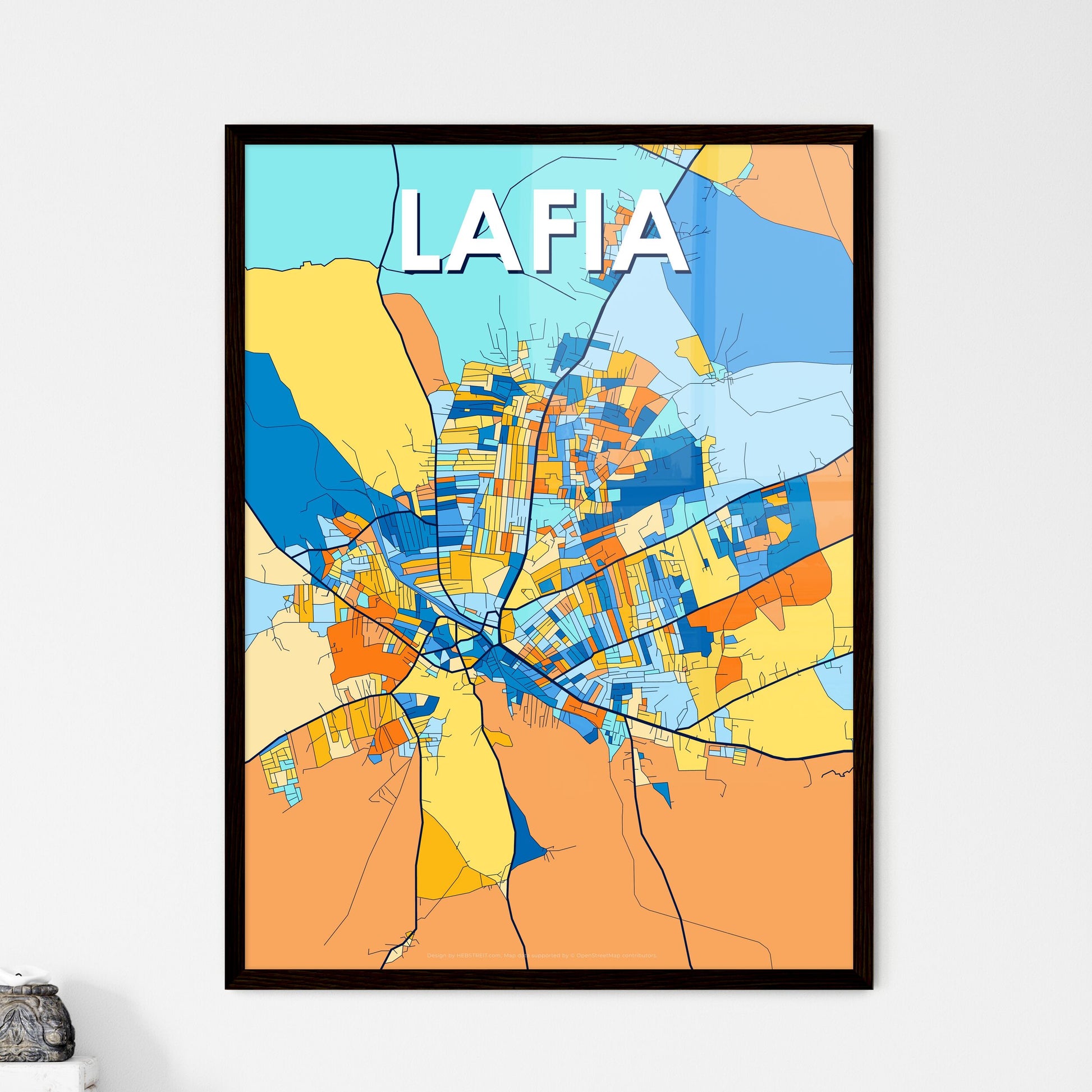 LAFIA NIGERIA Vibrant Colorful Art Map Poster Blue Orange