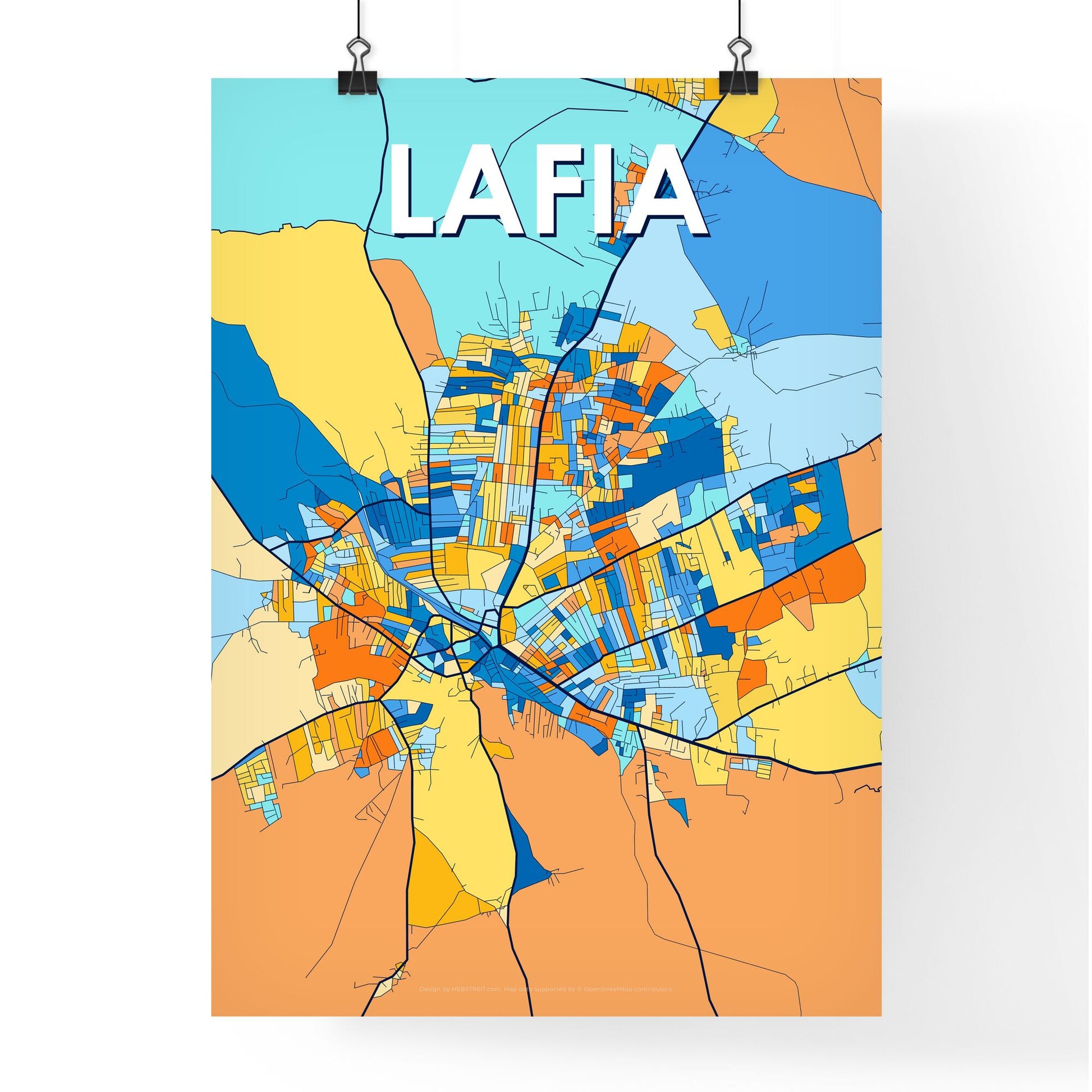 LAFIA NIGERIA Vibrant Colorful Art Map Poster Blue Orange