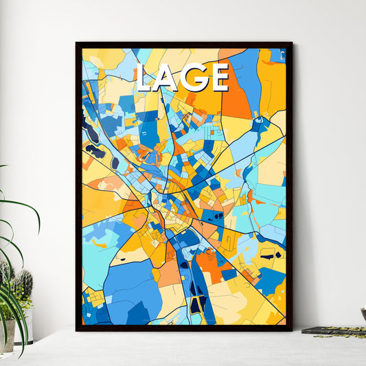 LAGE GERMANY Vibrant Colorful Art Map Poster Blue Orange