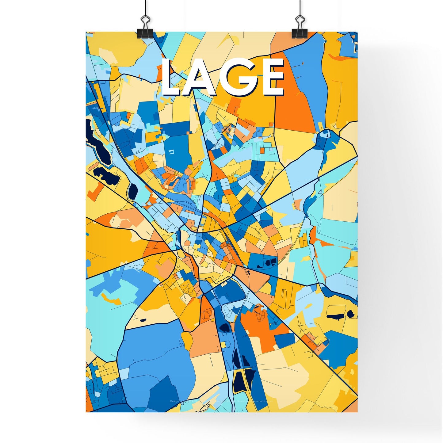 LAGE GERMANY Vibrant Colorful Art Map Poster Blue Orange