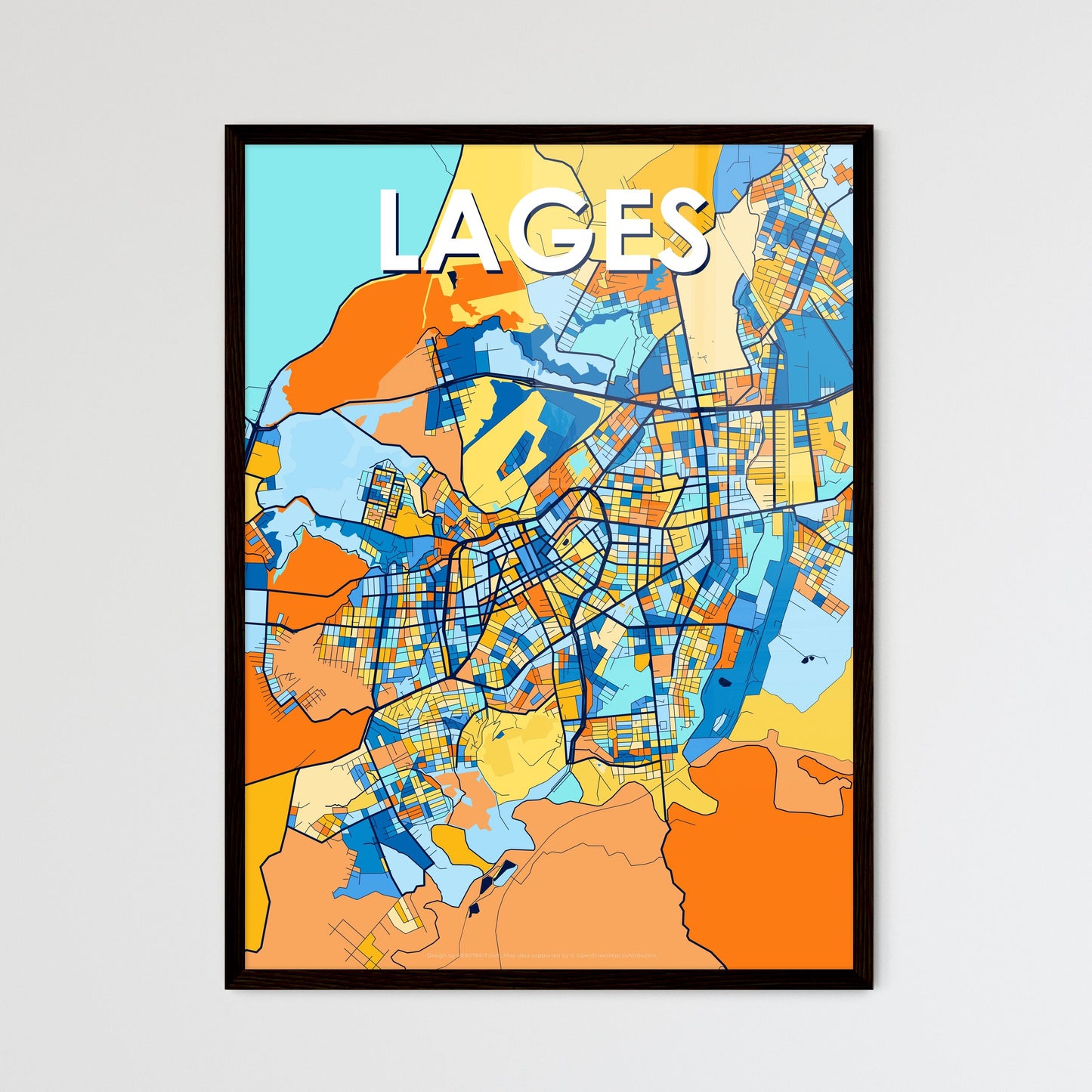 LAGES BRAZIL Vibrant Colorful Art Map Poster Blue Orange