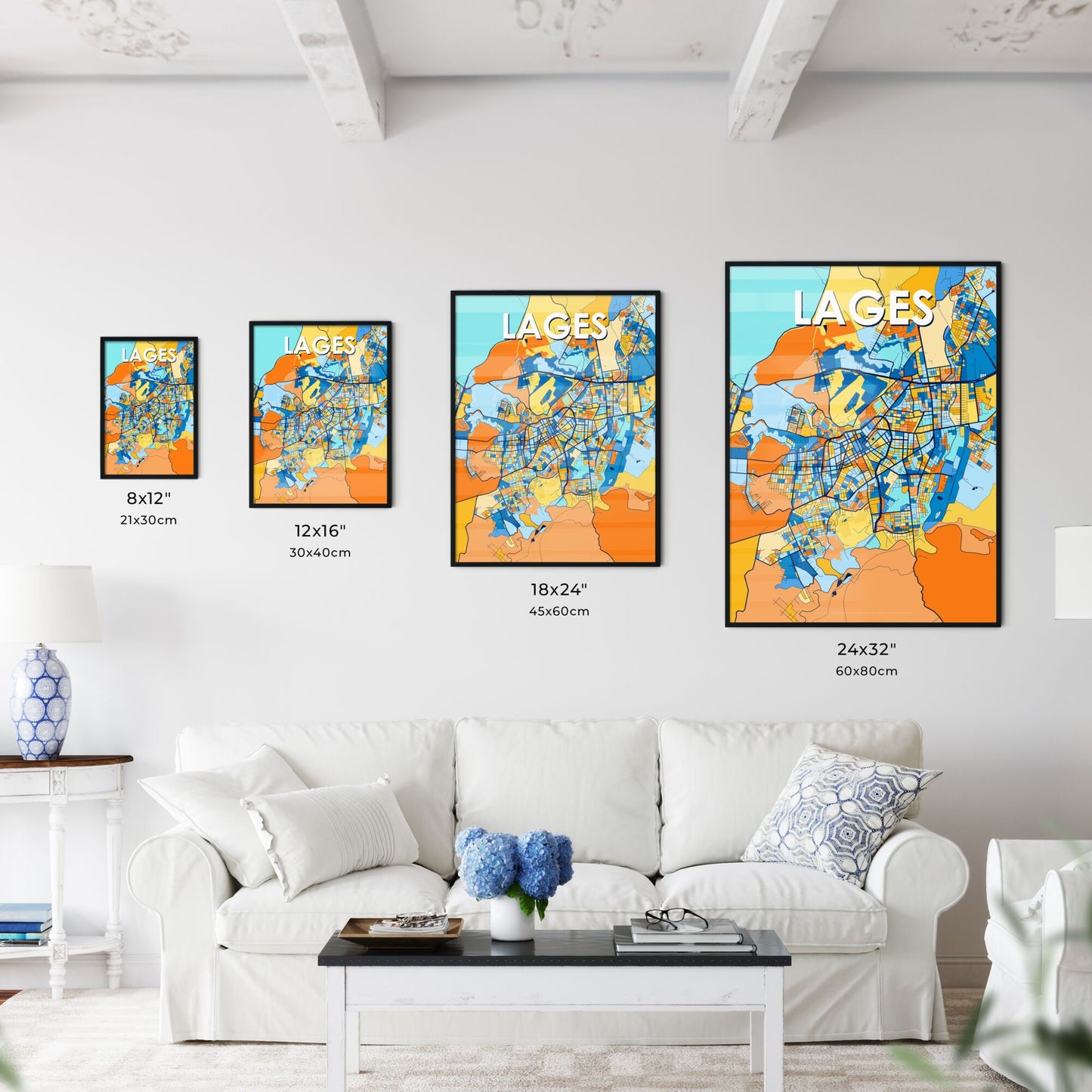 LAGES BRAZIL Vibrant Colorful Art Map Poster Blue Orange