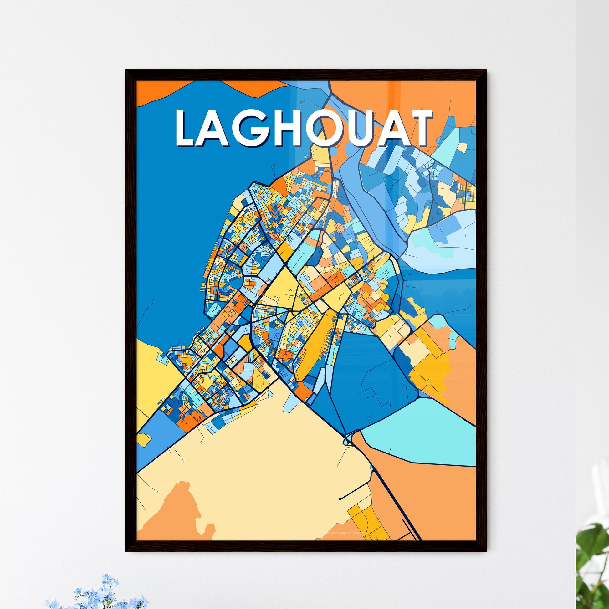 LAGHOUAT ALGERIA Vibrant Colorful Art Map Poster Blue Orange