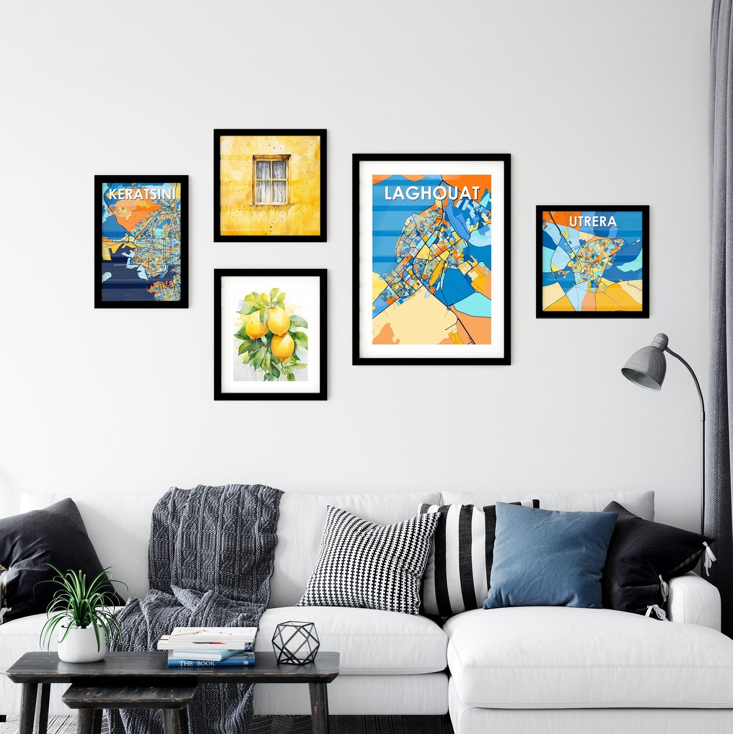 LAGHOUAT ALGERIA Vibrant Colorful Art Map Poster Blue Orange