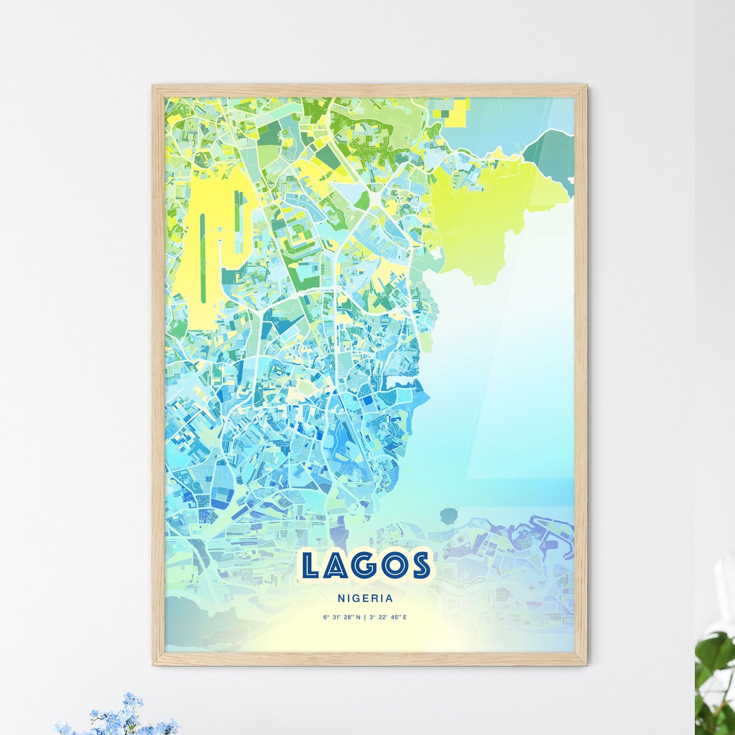 Colorful Lagos Nigeria Fine Art Map Cool Blue