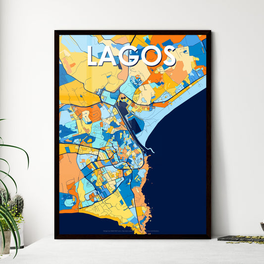 LAGOS PORTUGAL Vibrant Colorful Art Map Poster Blue Orange