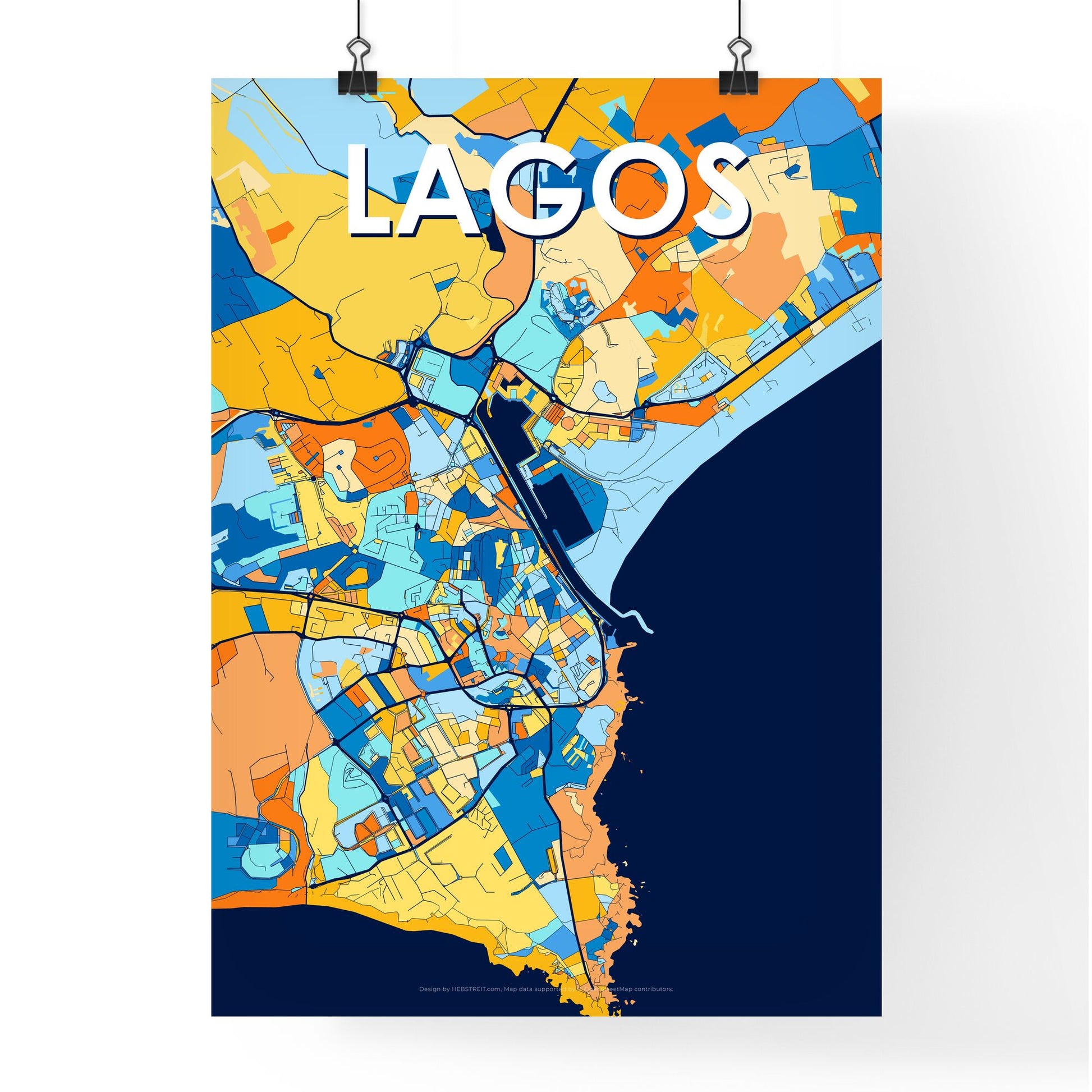 LAGOS PORTUGAL Vibrant Colorful Art Map Poster Blue Orange