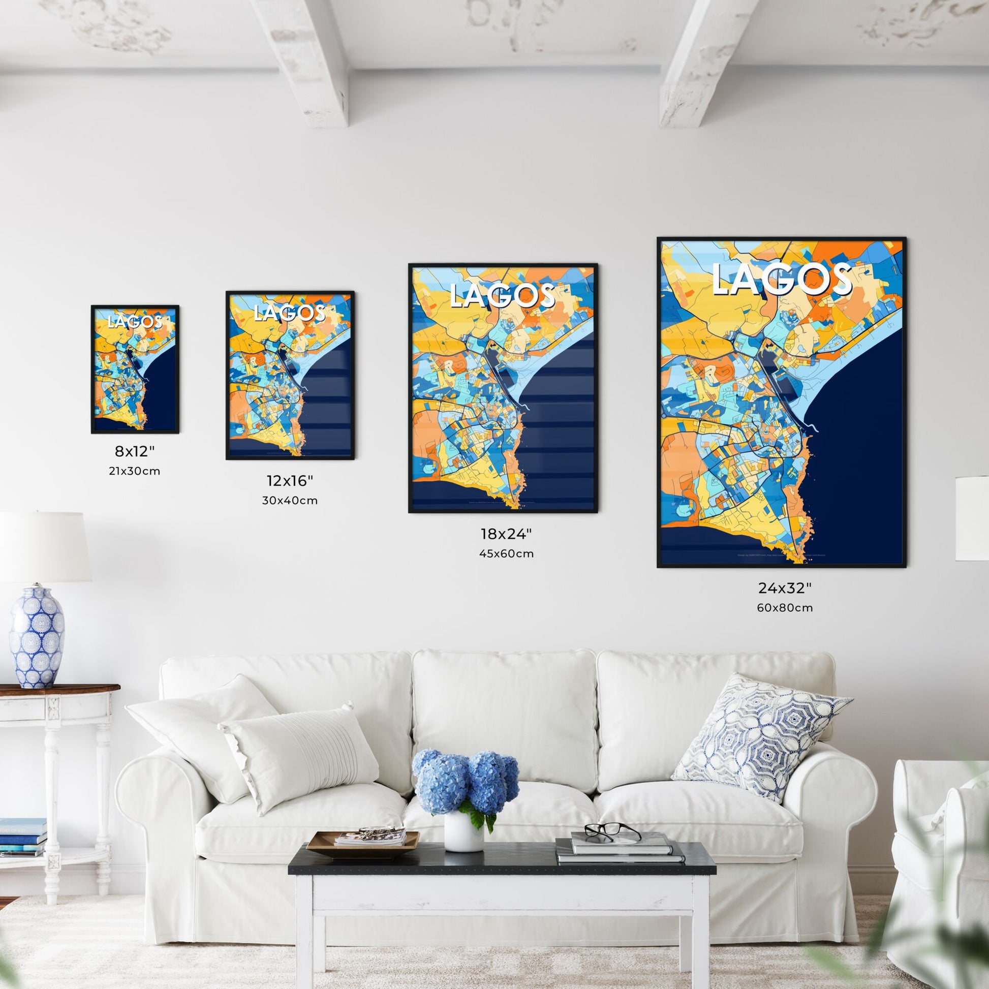 LAGOS PORTUGAL Vibrant Colorful Art Map Poster Blue Orange